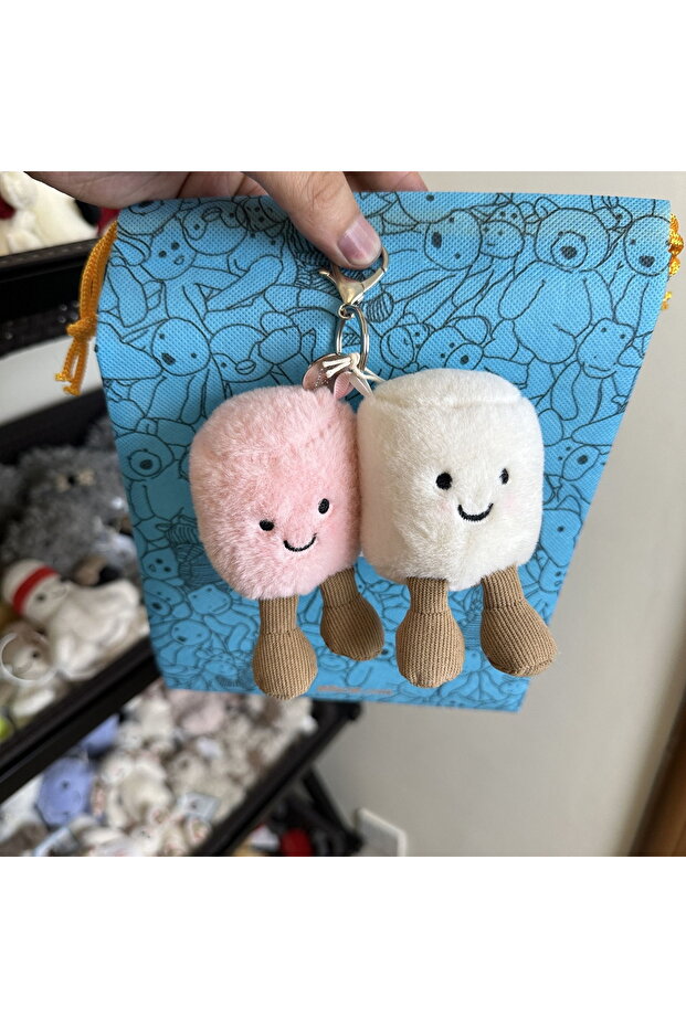 Two marshmallows plush cotton cat candy two-color lovely soft two-color keychain croissant plush key