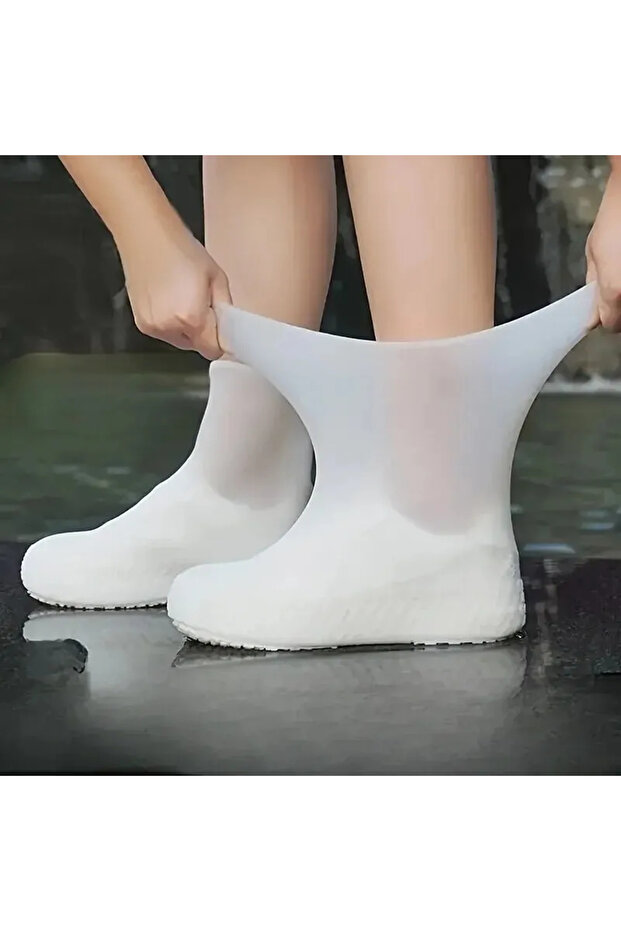 Applicable 34-45 White 1 Pair Rubber Rain Boot Overshoes For Outdoor Use, Silicone Waterproof Shoe C