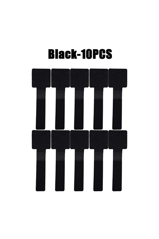 black 10pcs New Reusable Cable Ties Velcro Ties Self-Adhesive Power Cord Cable Holder Adjustable Cor
