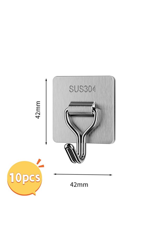 42X42mm 10PCS Self-Adhesive Towel Hooks 304 Stainless Steel Multi-Purpose Storage Hooks Home Kitchen