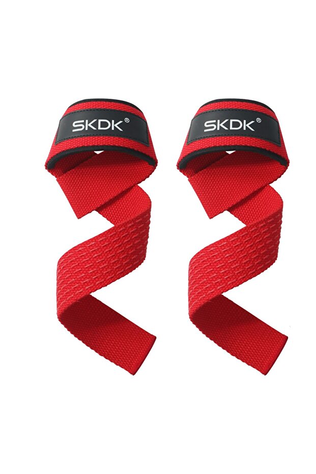 JZST-Red 2Pcs Weightlifting Wrist Straps Strength Training Adjustable Non-slip Gym Booster Bands Fit