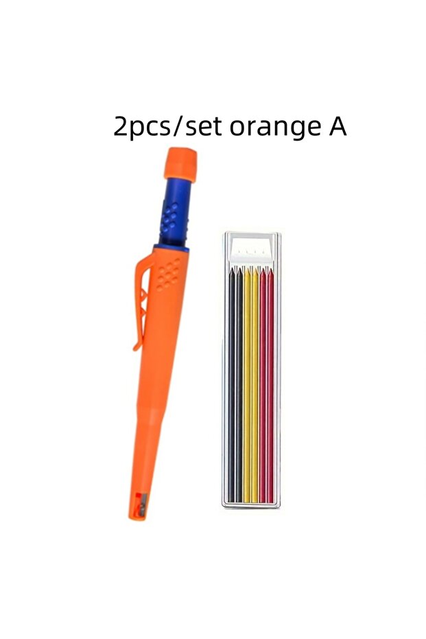 orange A set Solid Carpenter Pencil Set 2.8mm Deep Hole Mechanical Pencil Marker with Built in Sharp