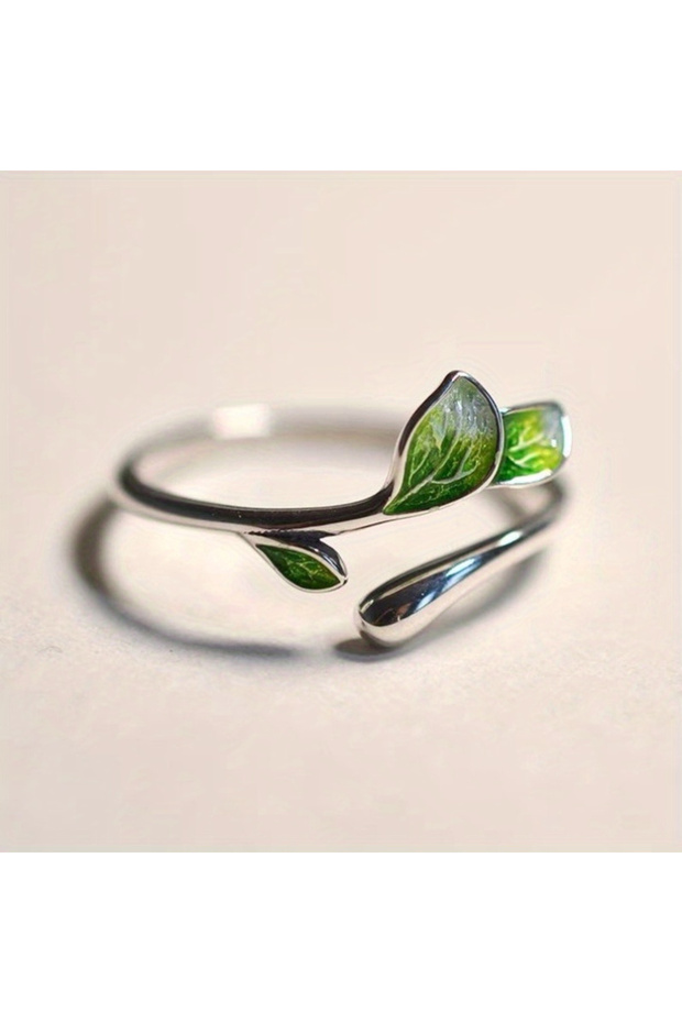 resizable ZB6026-1 Green Enamel Leaf Ring Adjustable Oil Drop Open Ring Women's Ring for Ladies Pers