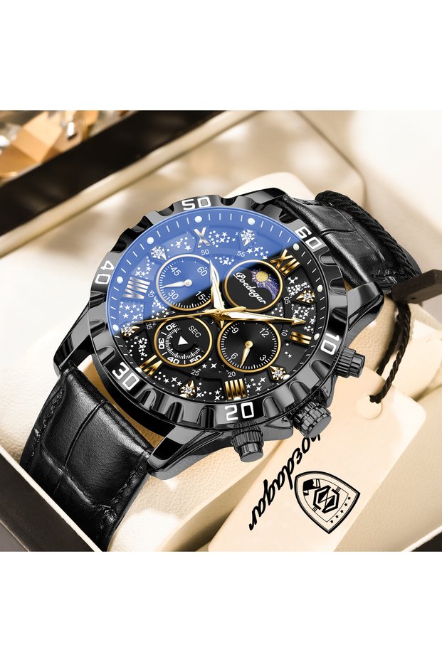 973 Black Black Top Man Wristwatch Waterproof Luminous Chronograph Leather Exquisite Watches Fo...