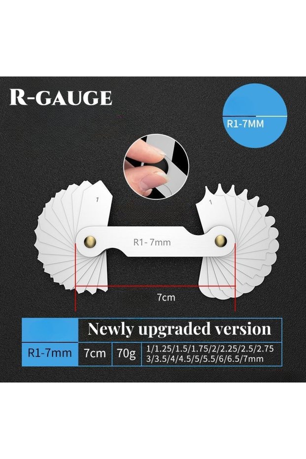 R1-7mm New High Precision Radius Gauge R0.3-1.5/R1-7/R7.5-15/R15.5-25/R25-50/R52-100/R26-80mm Arc Ra
