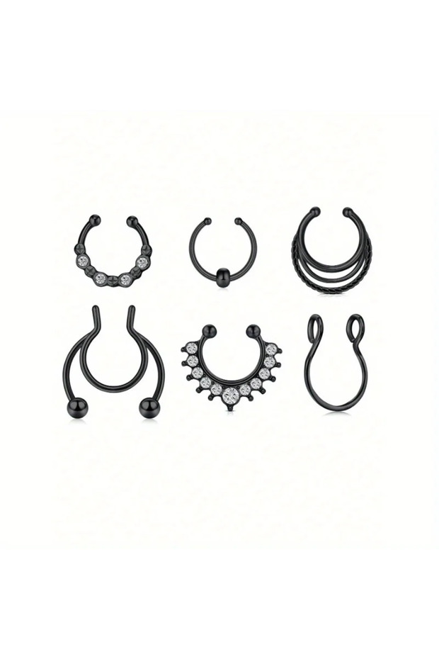 B 6Pcs 20G Fake Septum Fake Nose Ring Hoop Faux Nose Piercing Hoop Clip On Nose Rings Non Piercing