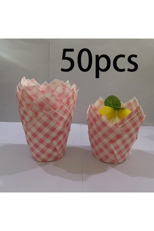 50 Pieces of Fence 50Pcs Tulip Cake Cups, Including Green, Purple, Pink, and Yellow Greaseproof Baki