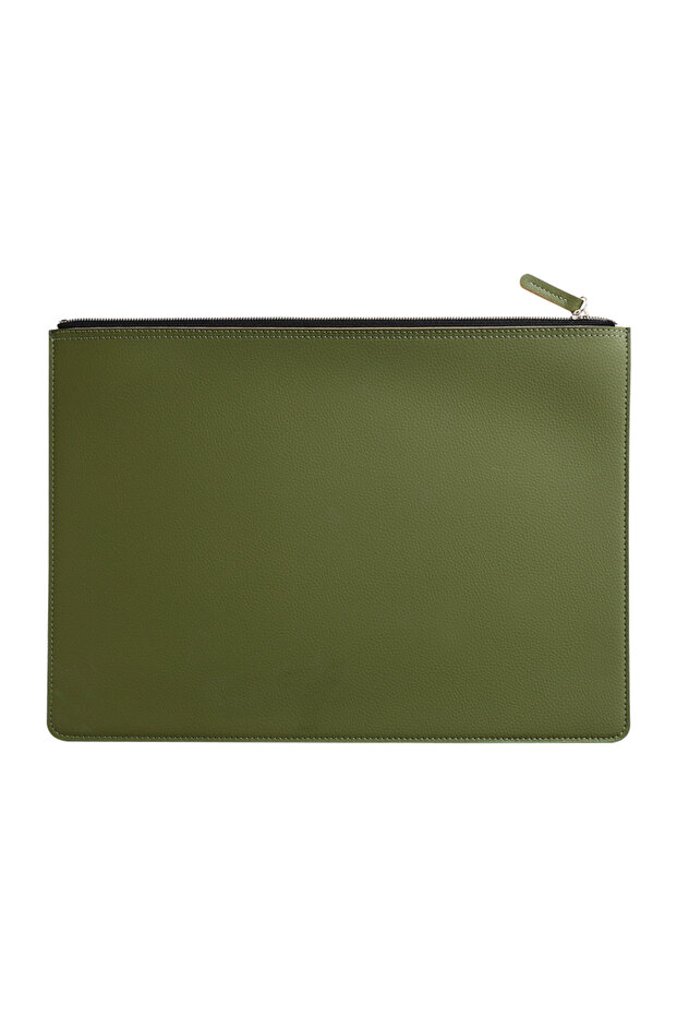 Haze Green Leather Business A4 File Folder Zipper Document Bag Contract File Organizer Briefcase Por