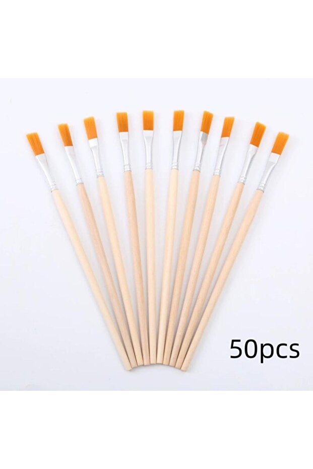 A 50Pcs DIY Paint Brush Set 10/50/100Pcs Nylon Hair Flat/Tip Brushes with Wooden Handle And Hook for