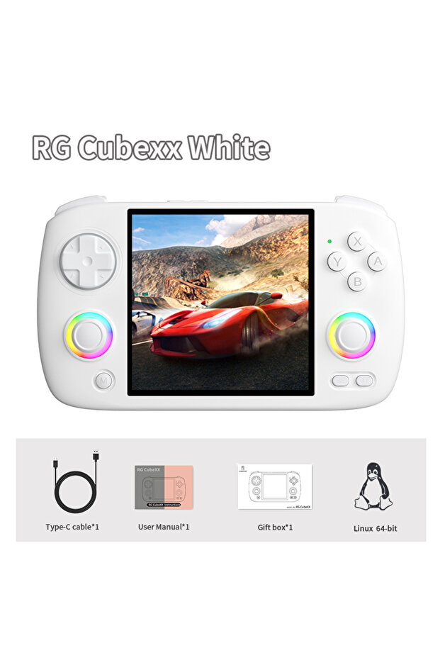 White 64G 5K Games ANBERNIC RG Cubexx Retro Handheld Game Console 3.95" IPS 720*720 Screen Linux 64b