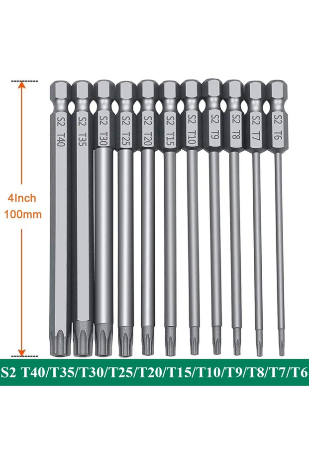 100mm 11pcs Set 50-100mm Hollow Plum Blossom Extended S2 Screwdriver Set with Hexagonal Handle Screw