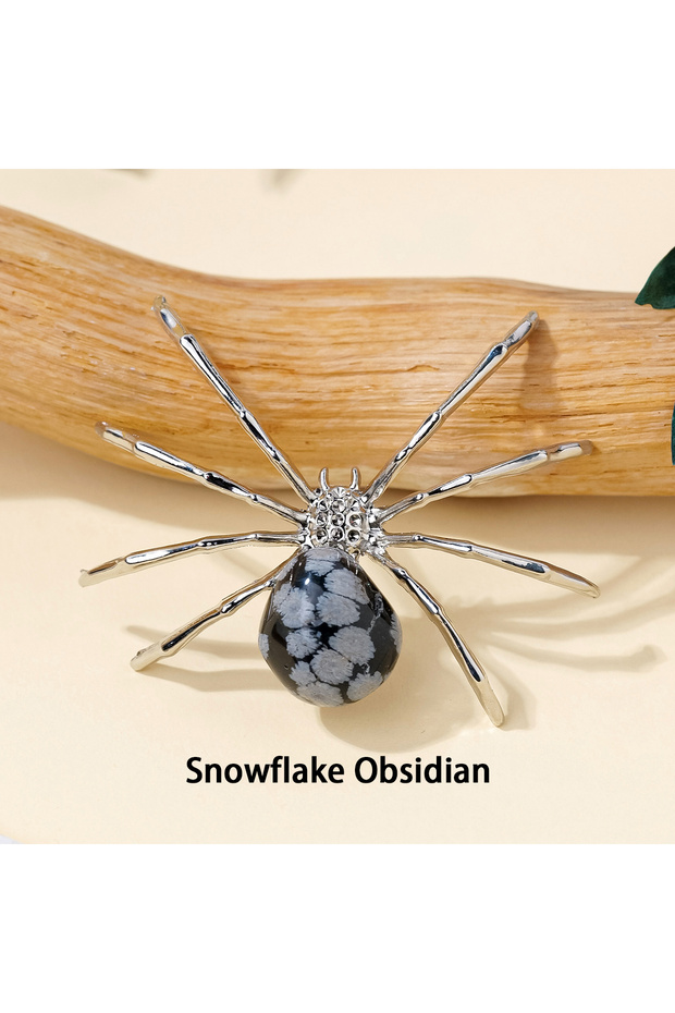 1pc Snowflake Obsidian 1PC Natural Stone Quartz Small Animal Spider Miniatures Home Desk Decor Chris