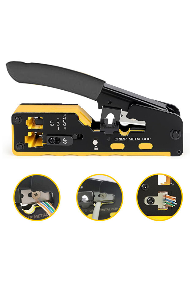 YELLOW RJ45 Pass Through Crimp Tool, RJ45 Cat5 Cat6 Cat7 Crimping Tool, RJ11 Crimping Tool, Ethernet