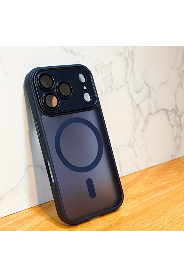 iPhone17 Pro Dark Blue Magnetic Luxury Lens Protector Matte Translucent Case For iPhone 17E 16E 15 1