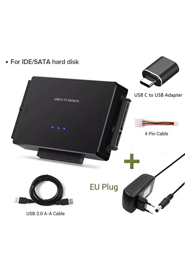 كابل محول محرك الأقراص الصلبة بمقبس الاتحاد الأوروبي مع محول OTG SATA/IDE إلى USB 3.0 لأجهزة SAT مقاس 2.5/3.5 بوصة
