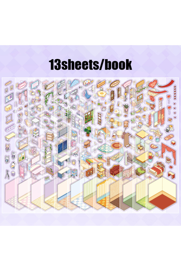 S30140-2 Mr. Paper 13pcs Palm PET 2.0 Sticker Book, Mini Diorama Journal Supplies, 3D Scene Collage,