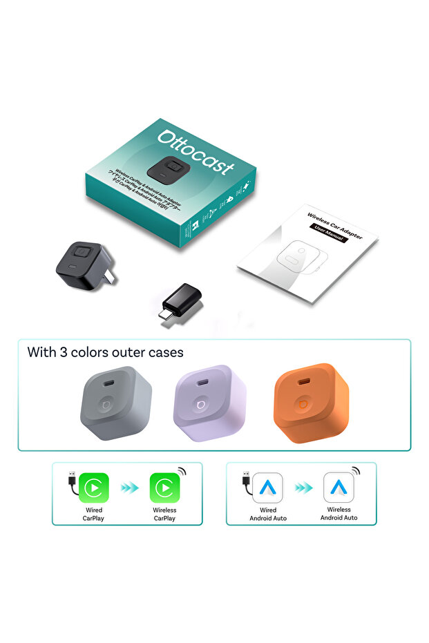 محول Ottocast Express Mini Dot لاسلكي لـ Carplay وAndroid Auto مع 3 علب، يحول الاتصال السلكي إلى لاسلكي