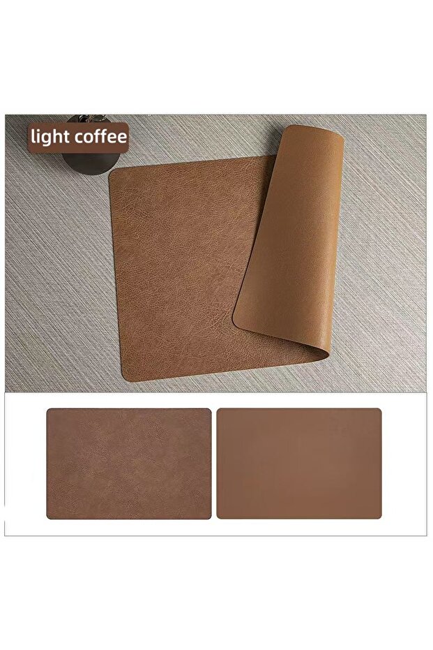 1PCS 44.5x30CM Light Coffe Square Imitation Faux Leather Kitchen Dining Table Insulation Placemat,Re