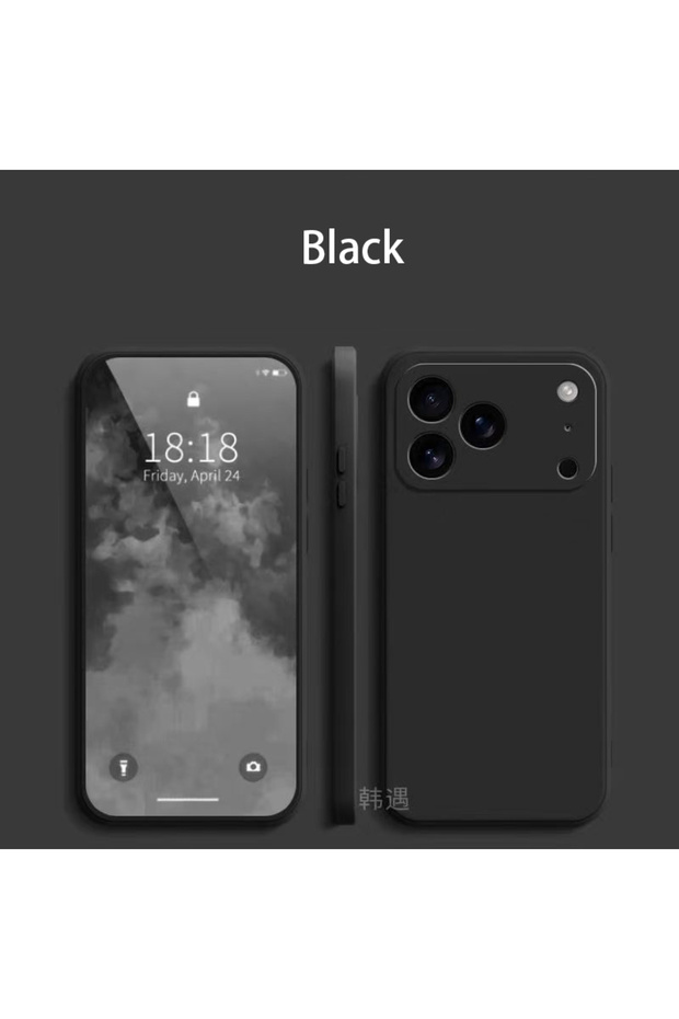 جراب سيليكون سائل مربع أسود لهاتف iPhone 17 Pro Max، غطاء ناعم لهاتف iPhone 17 Pro Max 17 Air