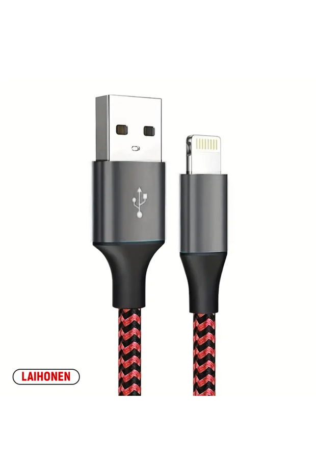كابل USB A إلى Lightning معتمد من MFi بطول 2 متر، قطعة واحدة باللون الأحمر، متوافق مع iPhone 14 13 12 11 X XR Pro Max سريع