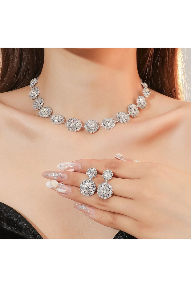 ZT4067-S Ladies' Fashion Geometric Round Necklace Earrings Jewelry Set Suitable for Wedding, Party,
