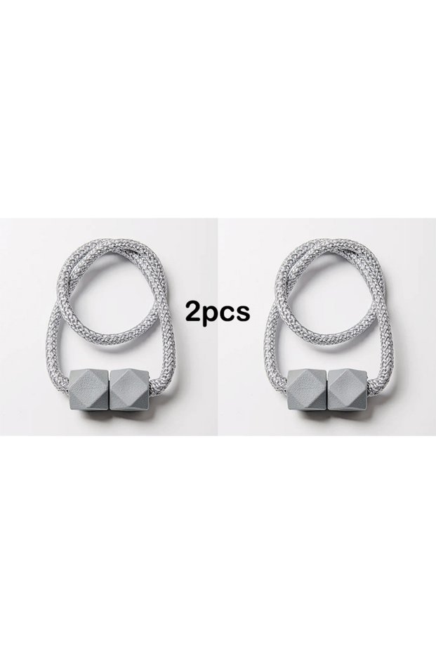 grey 2pcs Curtain Tiebacks with Strong Magnet Thick Rope Design Bedroom Living Room Kitchen Durable