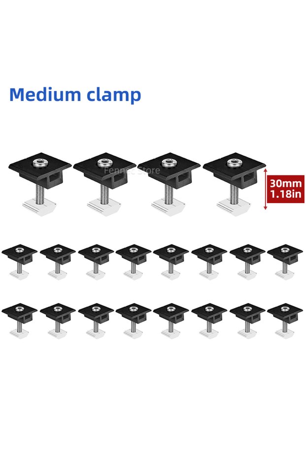مشبك تثبيت للألواح الشمسية قابل للتعديل من النوع B-20PCS-30MM، مشبك طرفي ووسطي للألواح الكهروضوئية