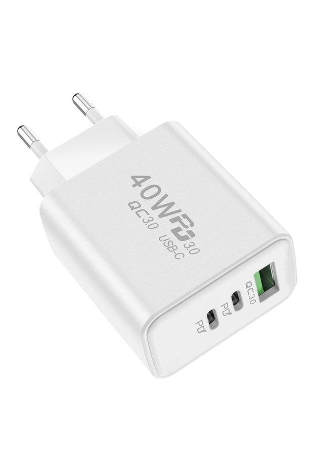 White EU Plug USB C Charger 40W Type-C PD Mobile Phone Fast Charging High Speed Quick Charge 3.0 Wal