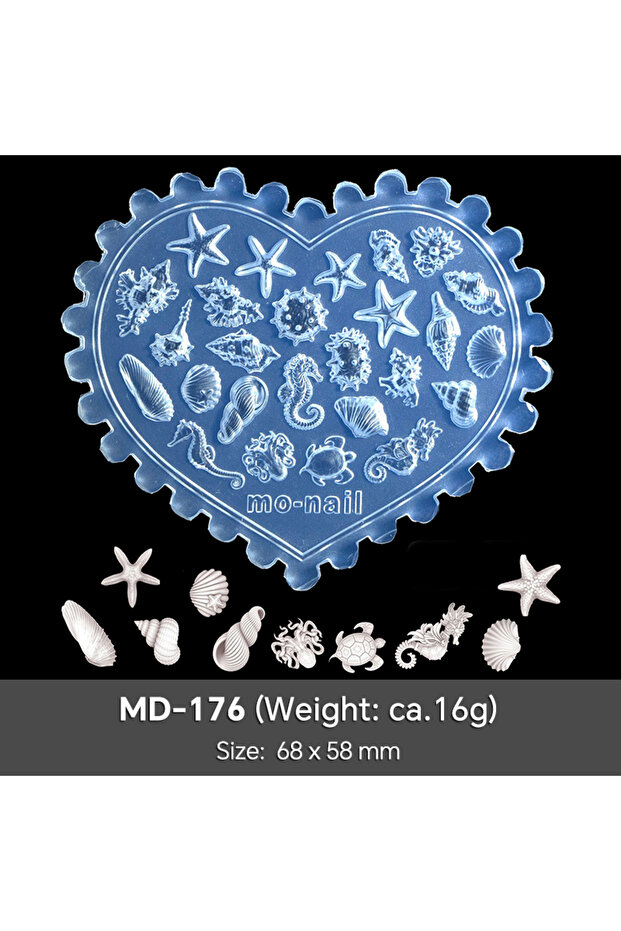 MD-176 3D Silicone DIY Summer Nail Mold Template Carving Stencil Tool Sea Shell Starfish Jellyfish M