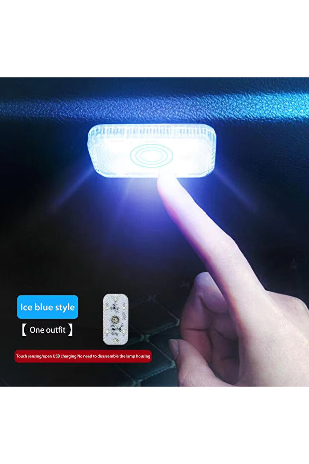 1pc ice blue LED Touch Light Mini Wireless Car Interior Lighting Auto Roof Ceiling Reading Lamp for