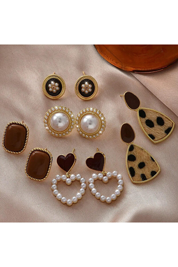 10 Pcs set 13 6/10/12 Pcs Simulated Pearl Round Square Stud Earrings Small French Elegant Daity Ear