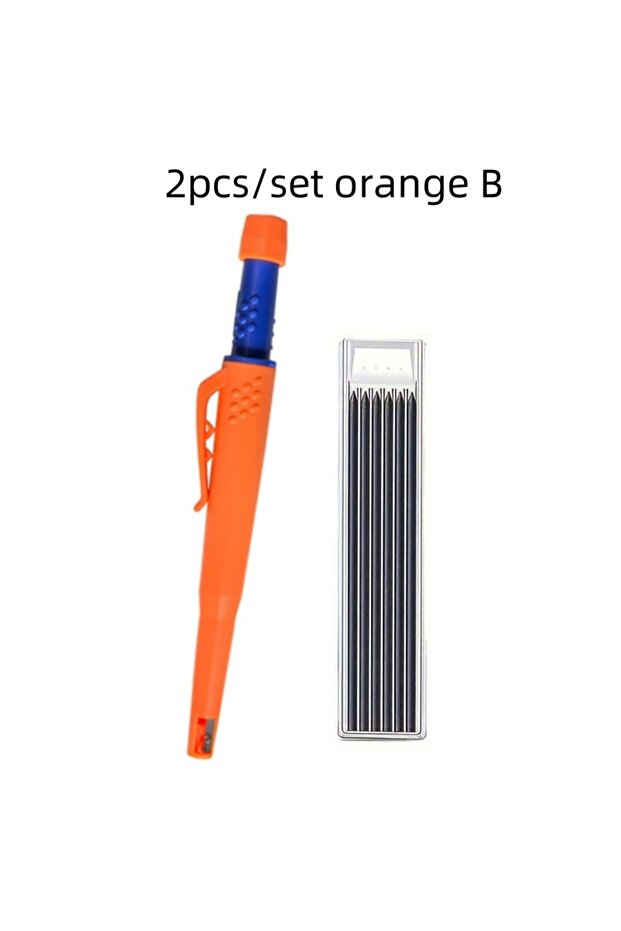 orange B set Solid Carpenter Pencil Set 2.8mm Deep Hole Mechanical Pencil Marker with Built in Sharp