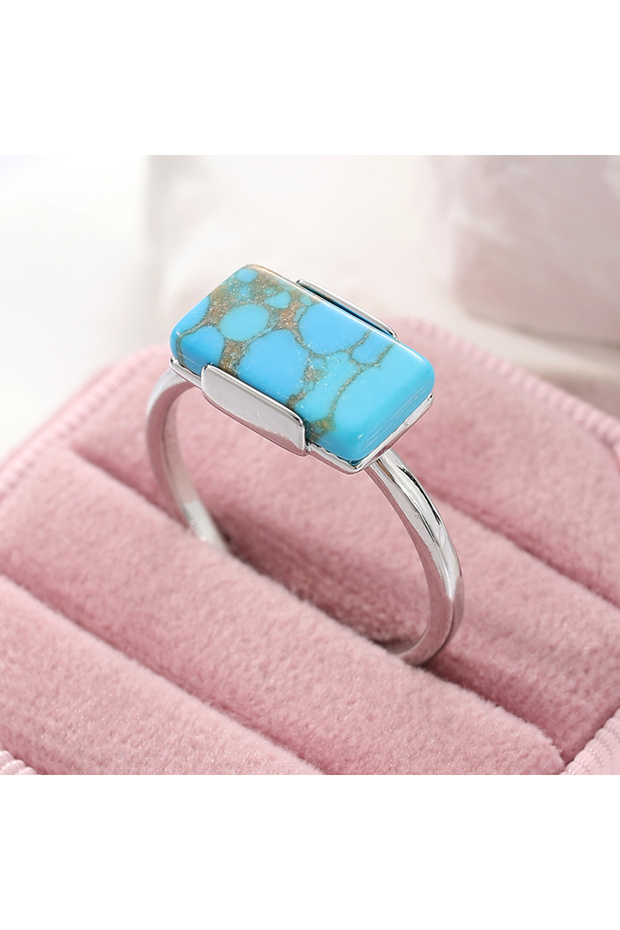 8 B159 1pcs Retro Bohemian Synthetic Turquoise Ring, Geometric Square Copper Ring, Perfect Choice fo