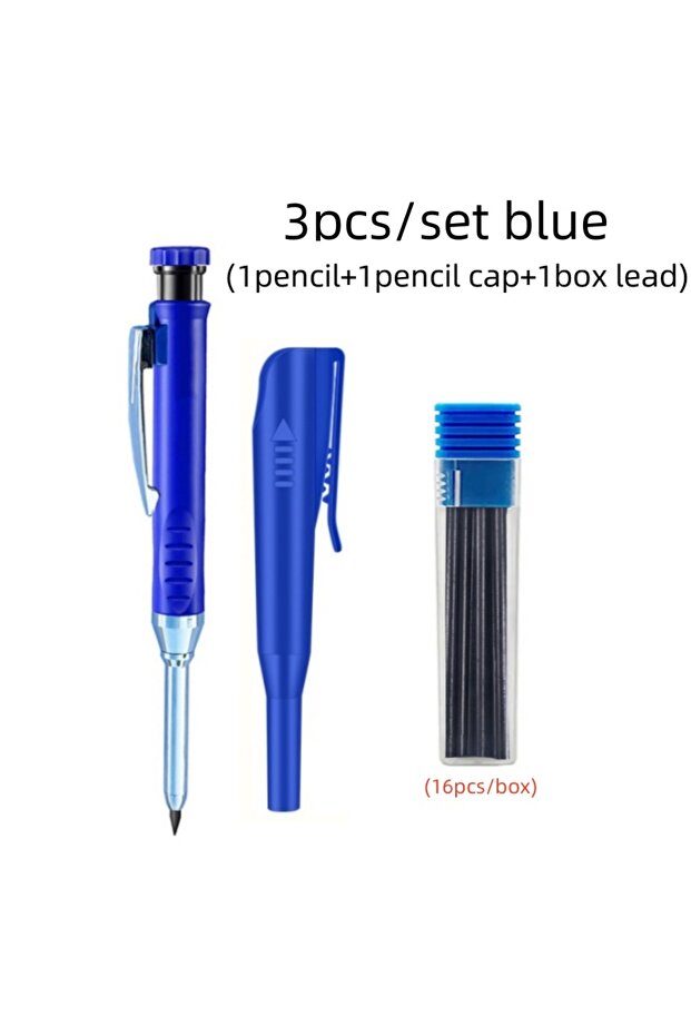 blue set Solid Carpenter Pencils Set with 16Refills, 2.8mm Deep Hole Mechanical Pencil Marker Constr