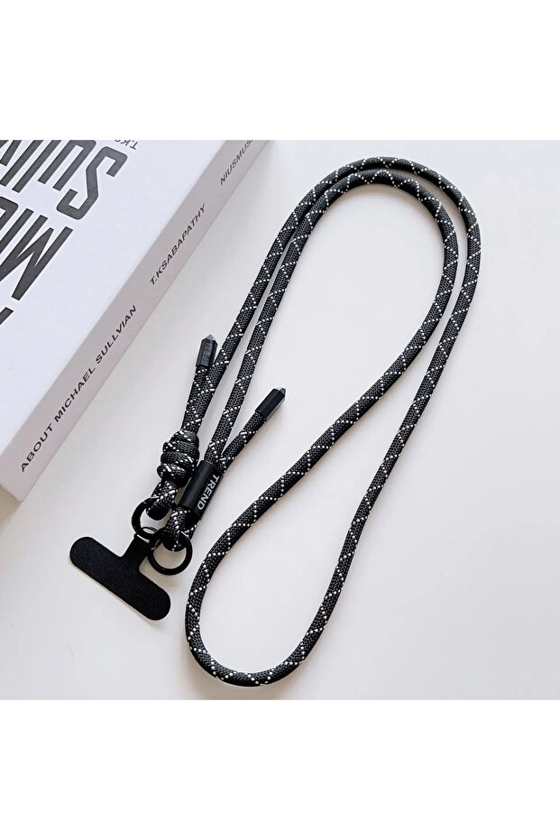 Black pattern Adjustable Phone Lanyard Strap for Outdoor Sports Durable Anti-Lost Woven Crossbody Ne