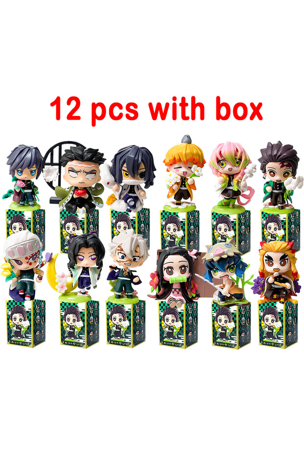 Bandai 12 pcs with BOX Demon Slayer Tanjiro Kamado Nezuko Anime Cartoon Figure Blind Box Creative Pe