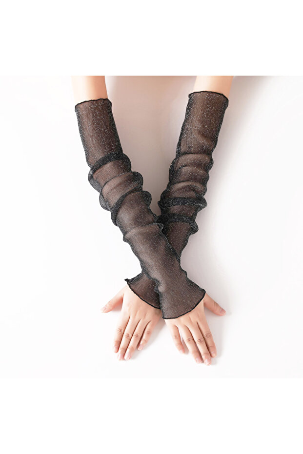 One Size Black Summer Women 50cm Thin Long Fingerless Arm Warmers Sunscreen Uv Breathable Mittens Fa