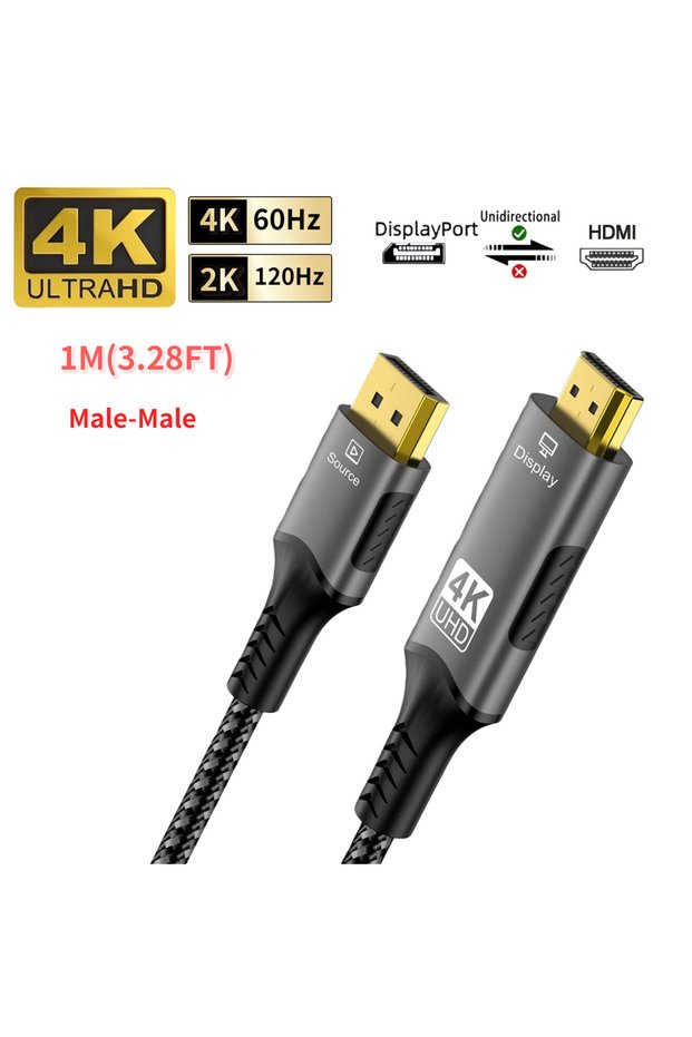 DP to HDMI-4K60hz-1M DisplayPort to HDMI Cable 8K DP1.4 to HDMI 2.1 Converter 8K@60Hz 4K@120Hz HDR f