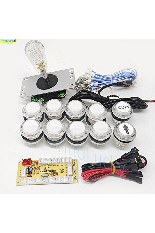 مجموعة ألعاب أركيد DIY للاعبين 2 باللون الأبيض لكمبيوتر Raspberry Pi مع أزرار LED على الطراز الأمريكي