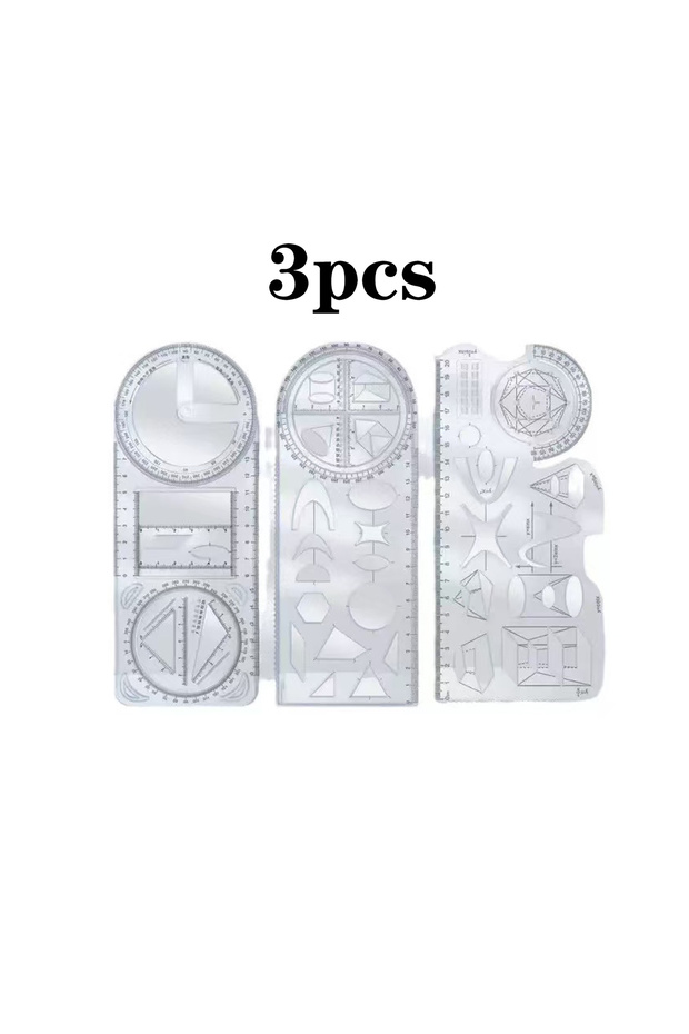 3Pcs A Set of 3-Piece Multi-Functional Geometric Painting Ruler, Various Graphic Painting Rotating R