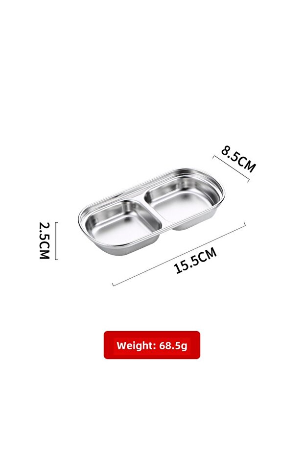 Two-cell square Outdoor Camping Stainless Steel Sauce Plate, Divided Sauce Dip Bowl,1/2/3 Ketchup Sa
