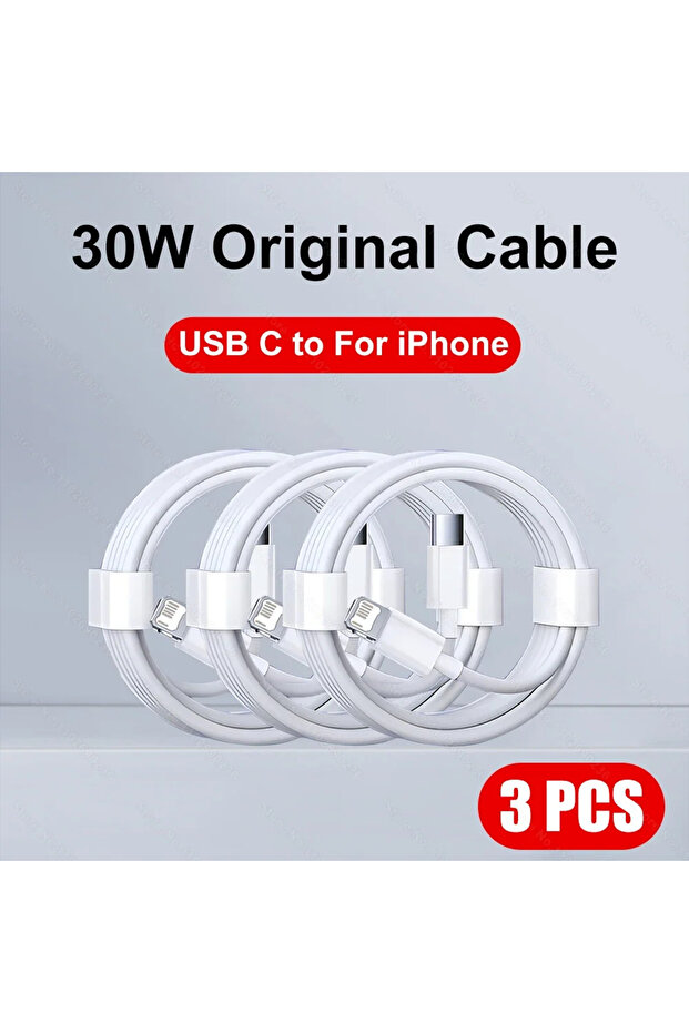 كابل USB C بطول 1 متر، 3 قطع، كابل شحن سريع 30 واط لهواتف آيفون 13 و12 و11 و14 برو ماكس ميني