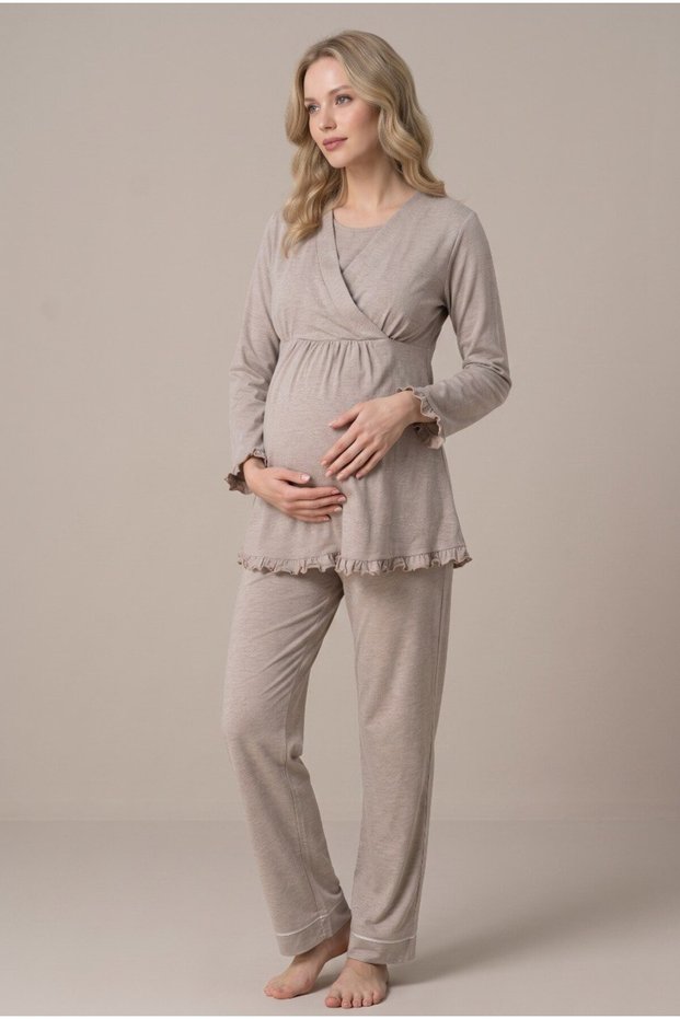 Women's Adjustable Waist Maternity Pajama Set with Hidden Nursing Feature