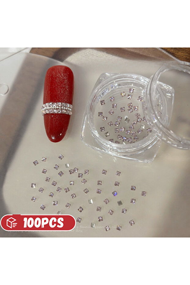 100PCSSPink 50/200/1000PCS Mini Square Zircon Nail Art Decorations Champagne Flat Bottom Diamond Spa