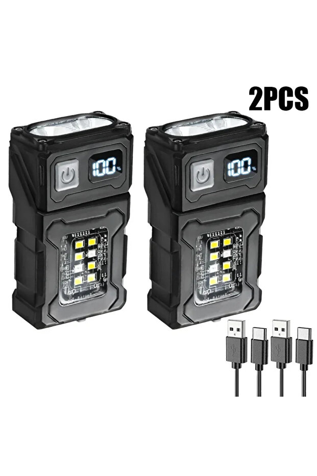 مصباحان يدويان صغيران قابلان لإعادة الشحن عبر منفذ USB، مزودان بمغناطيس خلفي، فائقان السطوع، مناسبان للتخييم.