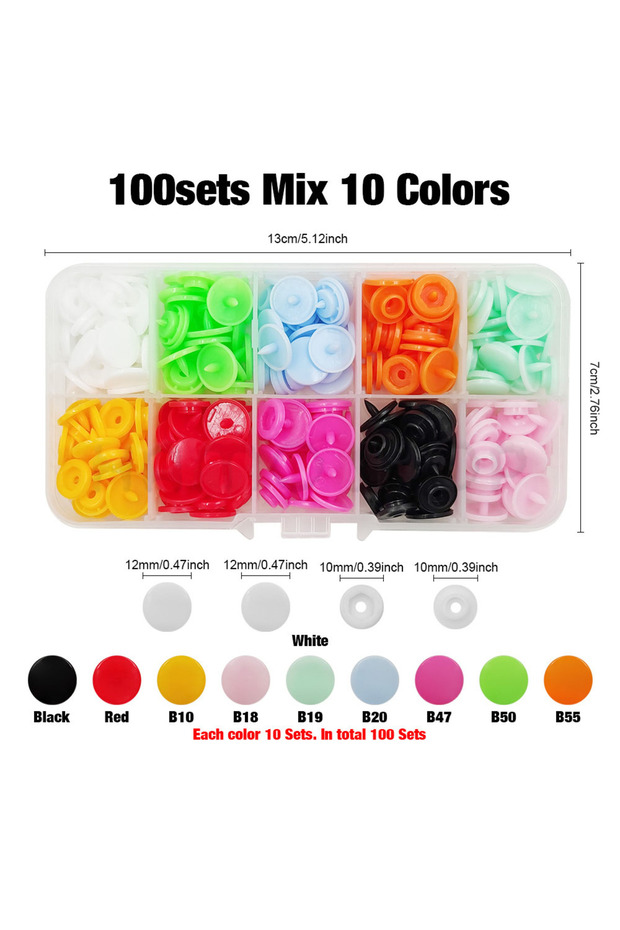 100sets without Tool Plastic Snaps Fastener Pliers Kit T5 Resin Button Press Buckle with Setting Mac