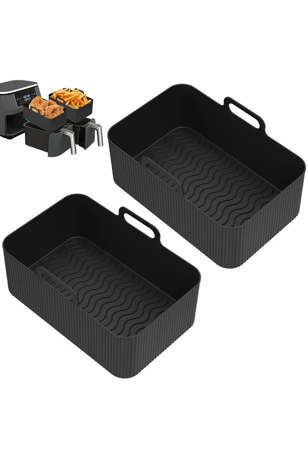 black 2Pcs Air Fryer Silicone Liner for Ninja Dual Air Fryer Accessories Reusable Baking Pan Basket