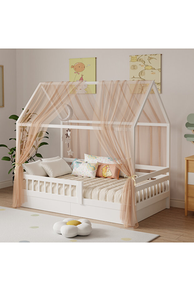 150x350cm 2pcs camel brown Bunk Bed Canopy 1/2-Piece Muslin Bunk Bed Canopy, Fabric Canopy for Bunk