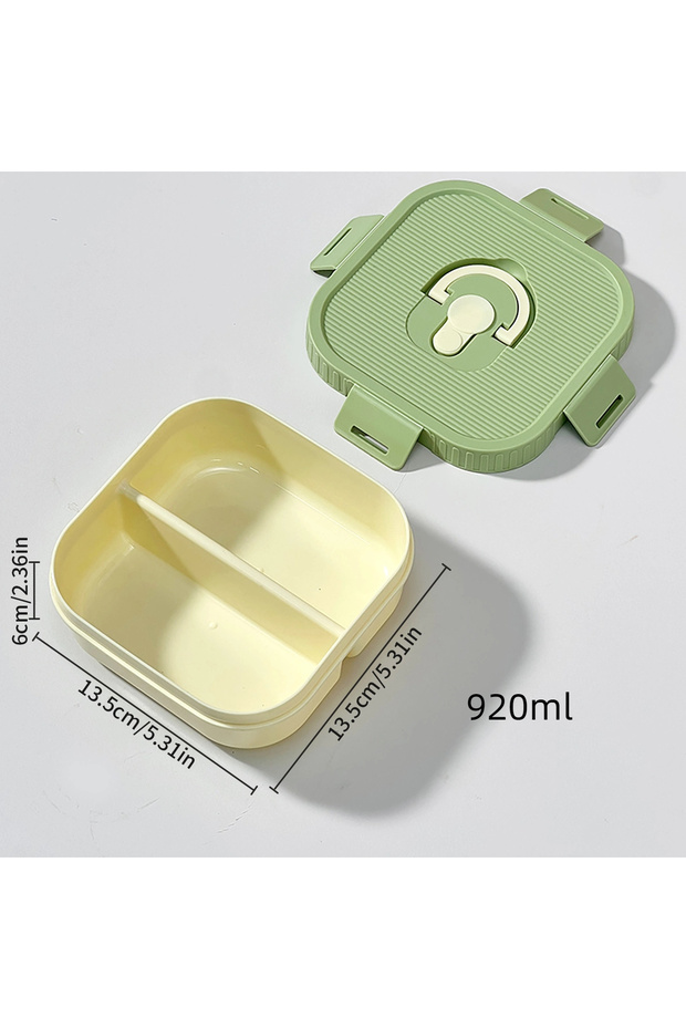 Green 2 Grids 920ml Portable Plastic Lunch Box With Compartment Microwave Safe Fru