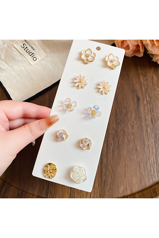 10 pcs set 2 6/10/12 Pcs Simulated Pearl Round Square Stud Earrings Small French Elegant Daity Ear S
